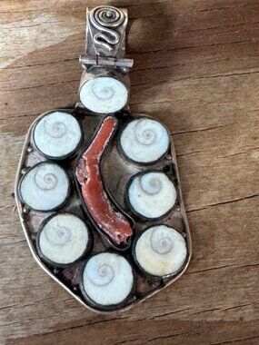 Sterling Silver Pendant 925 Shell Inlay Enamel Artisan Large 3.25” 35.6g